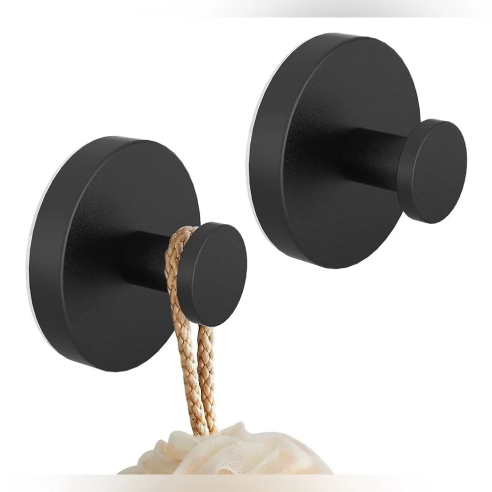 NEW 2 Pk Suction Cup Hooks Shower Bathroom Hanging Mount Matte Black